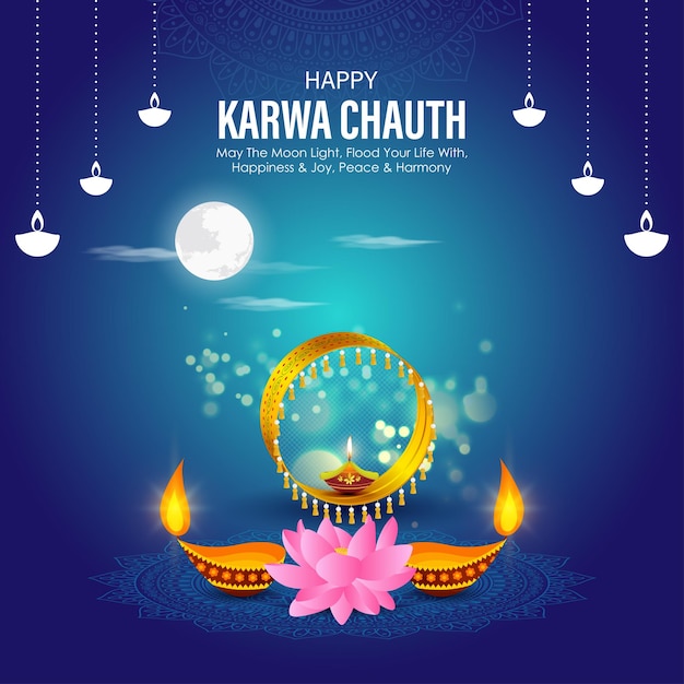 Vector illustration of Happy Karva Chauth social media feed template