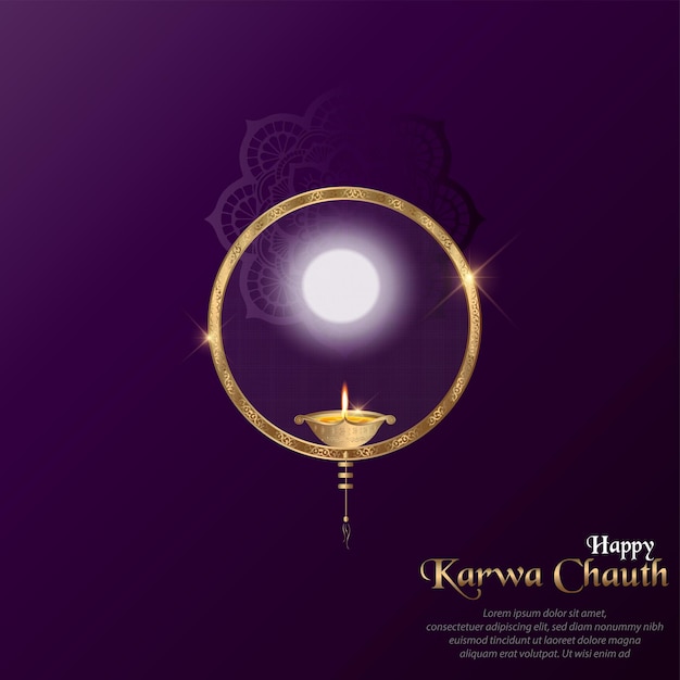 Vector illustration of Happy Karwa Chauth festival card with gold style Background