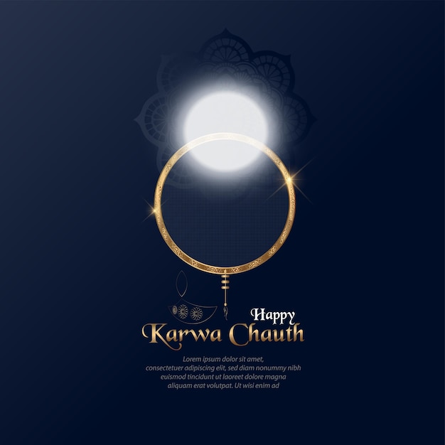 Vector illustration of Happy Karwa Chauth festival card with gold style Background