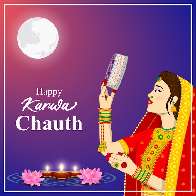 Vector illustration of Happy Karwa Chauth Indian festival sale banner