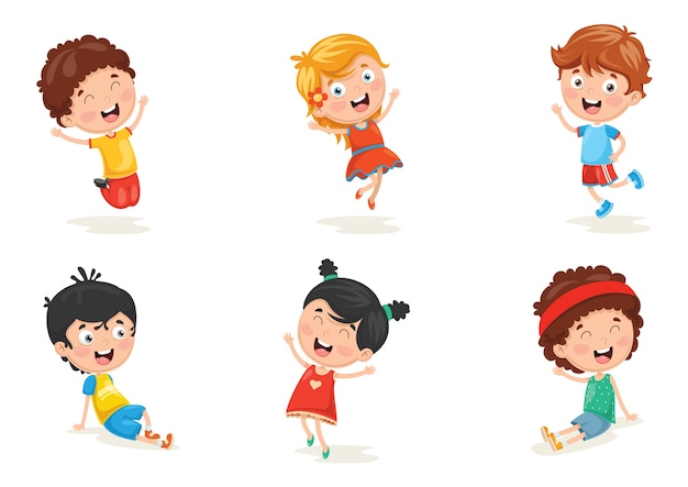 Vector Illustration Of Happy Kid Characters 