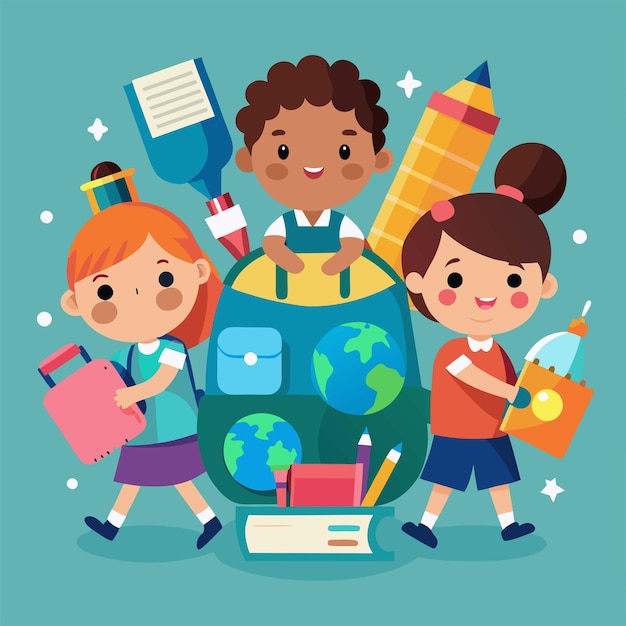 Vector Illustration of happy Kids Back to School