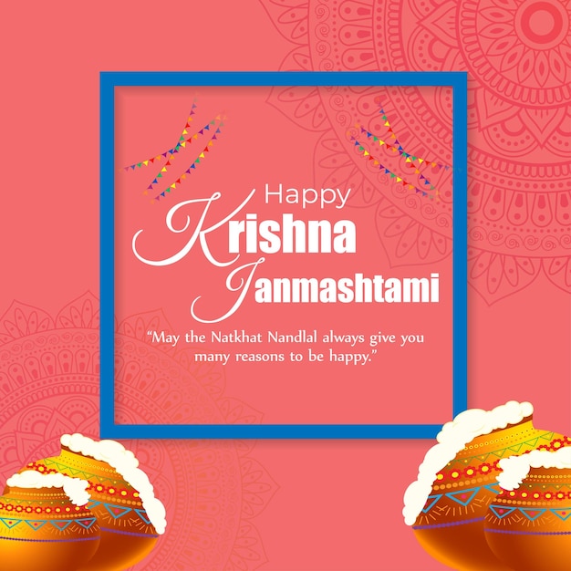 Vector illustration of Happy Krishna Janmashtami social media feed mockup template