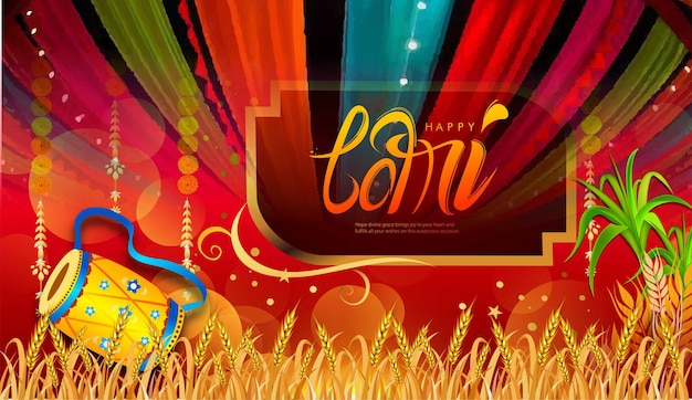 vector illustration of Happy Lohri holiday festival of Punjab India with beautiful background