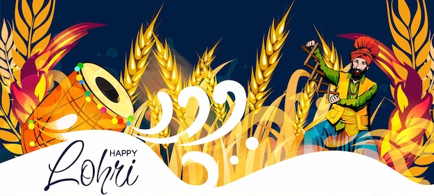 vector illustration of Happy Lohri holiday festival of Punjab India with beautiful background