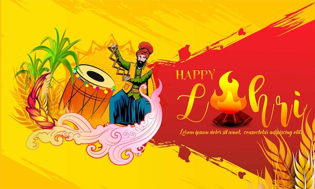 vector illustration of Happy Lohri holiday festival of Punjab India with beautiful background