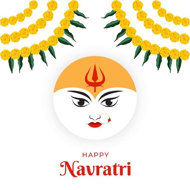 Vector illustration for Happy Navratri Happy Durga puja with Maa Durga face