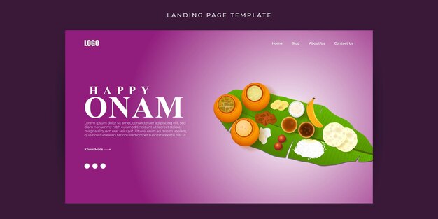 Vector vector illustration of happy onam website landing page banner mockup template