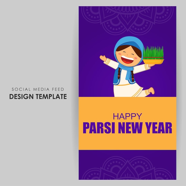 Vector illustration of Happy Parsi New Year social media feed template