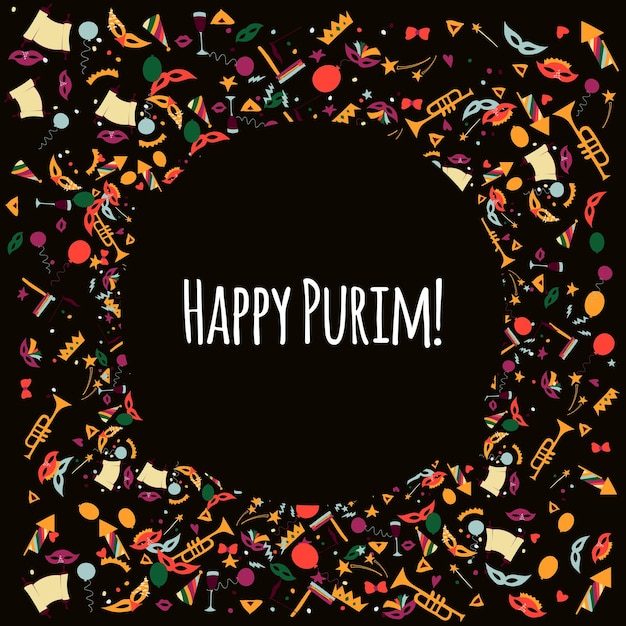 Vector illustration Happy Purim carnival set of design elements