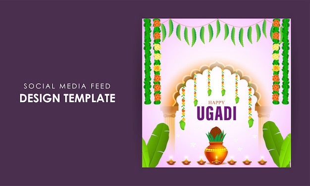 Vector illustration of Happy Ugadi social media feed template