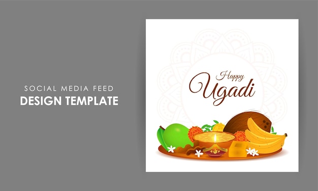 Vector illustration of Happy Ugadi social media story feed mockup template