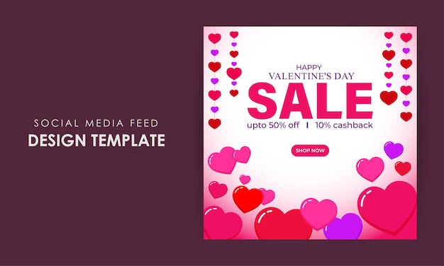 Vector illustration of Happy Valentines Day Sale social media feed template