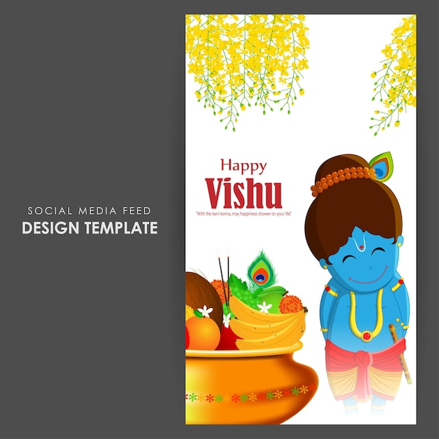 Vector illustration of Happy Vishu social media story feed mockup template