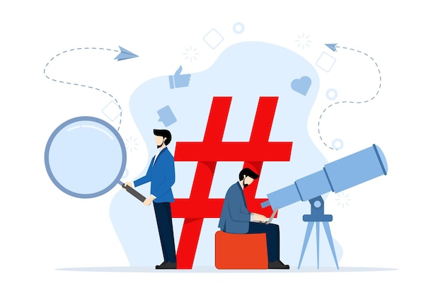 vector illustration of Hashtag SEO Concept with how keyword hashtags have been planned for SEO