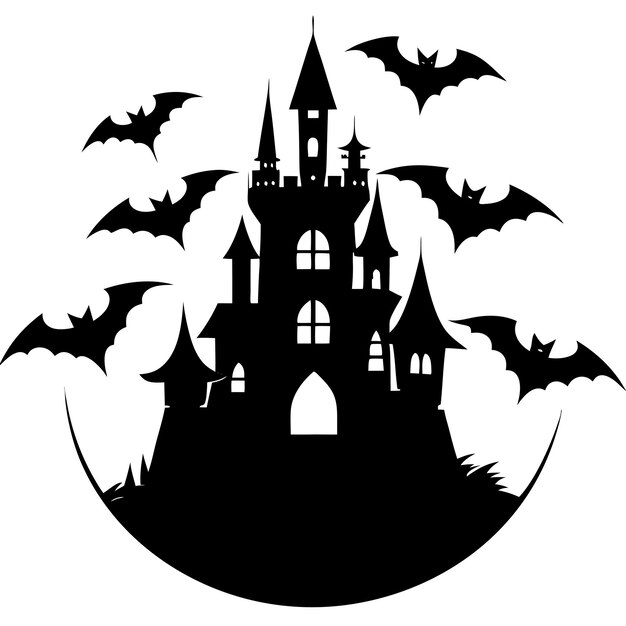 Vector vector illustration of haunted castle in dark environment