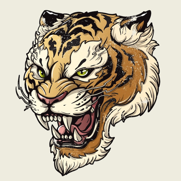 Vector illustration head ferocious tiger on a white background