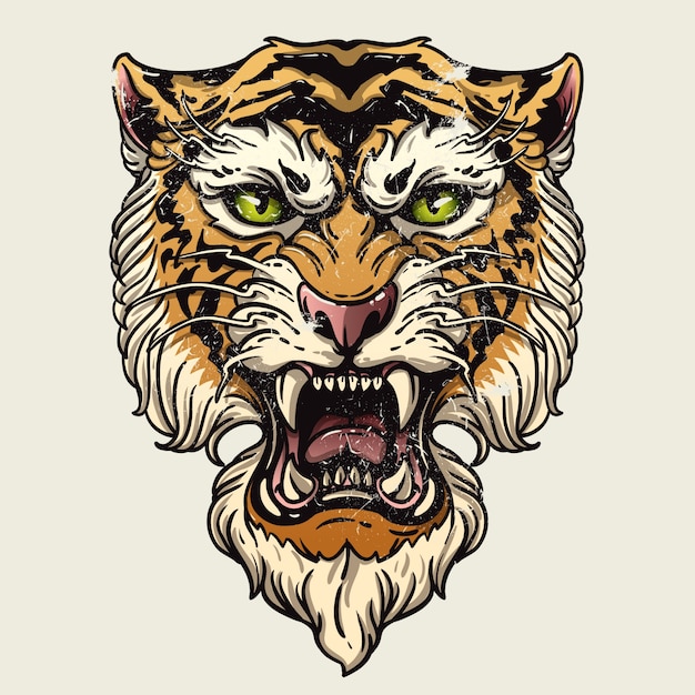 Vector illustration head ferocious tiger on a white background