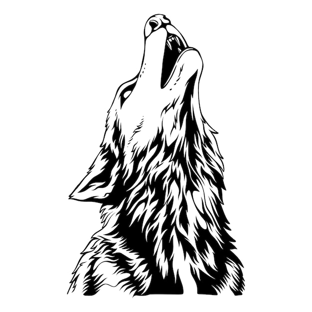 Vector vector illustration the head of the wolf with the position facing the sky to roar black and white design