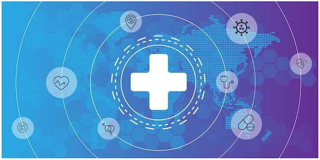 Vector illustration of healthcare and technology concept with flat icons and symbols