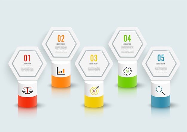 Vector illustration hexagon infographics 5 options.