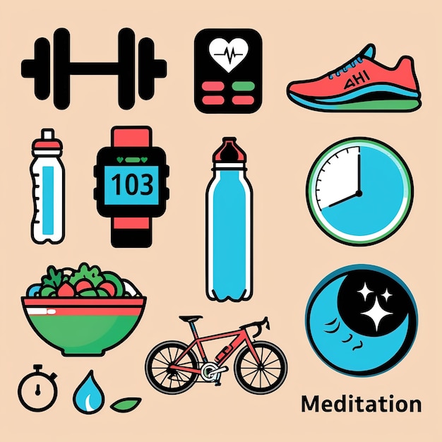 vector illustration hires collection for sport equipment tools sport items and fitness symbols