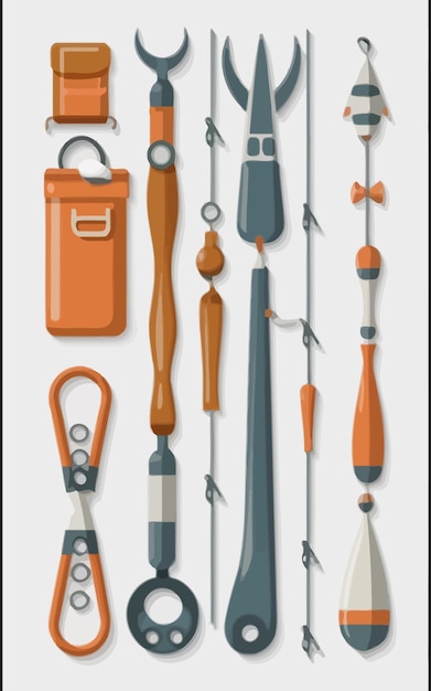 Vector vector illustration hires with eps collection for sport equipment tools fishing items