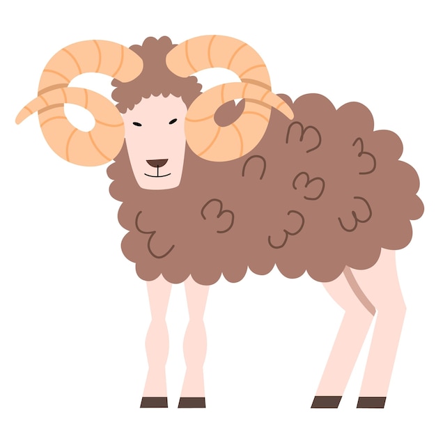 Vector illustration of a horned ram in a flat style