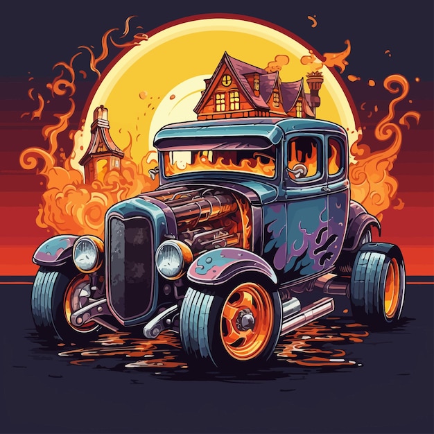 Vector vector illustration of hot rod with pub game