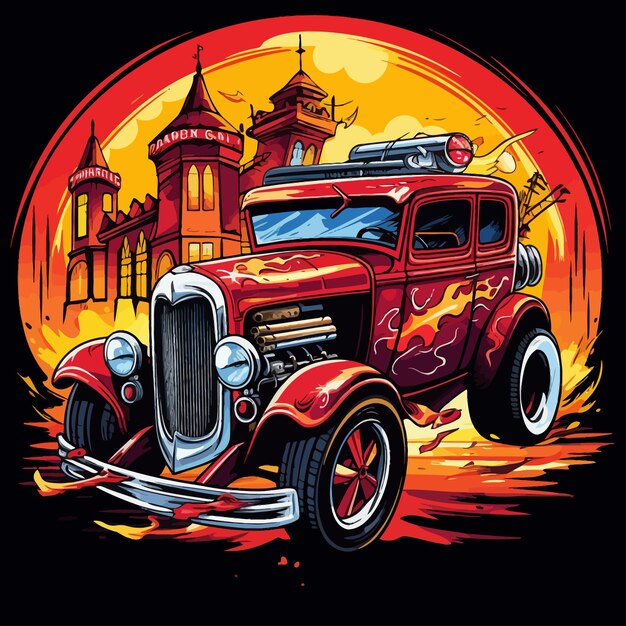 Vector vector illustration of hot rod with pub game