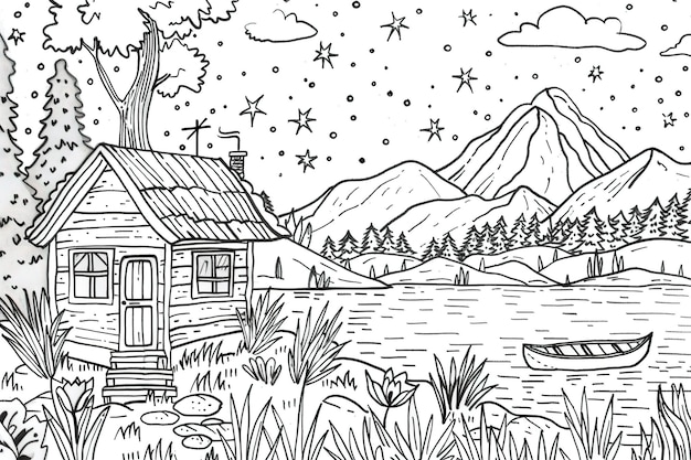 Vector vector illustration a house in the forest for the new year coloring book