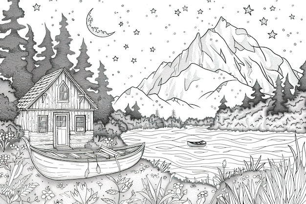 Vector vector illustration a house in the forest for the new year coloring book