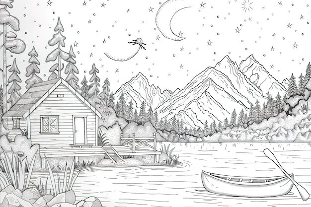 Vector vector illustration a house in the forest for the new year coloring book