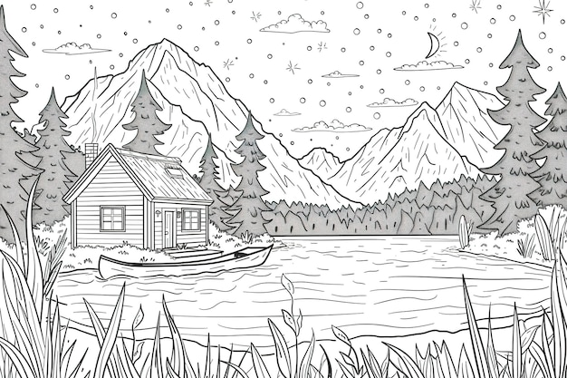 Vector vector illustration a house in the forest for the new year coloring book