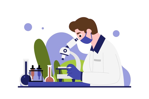 Vector illustration of a human doing research with a flat design concept