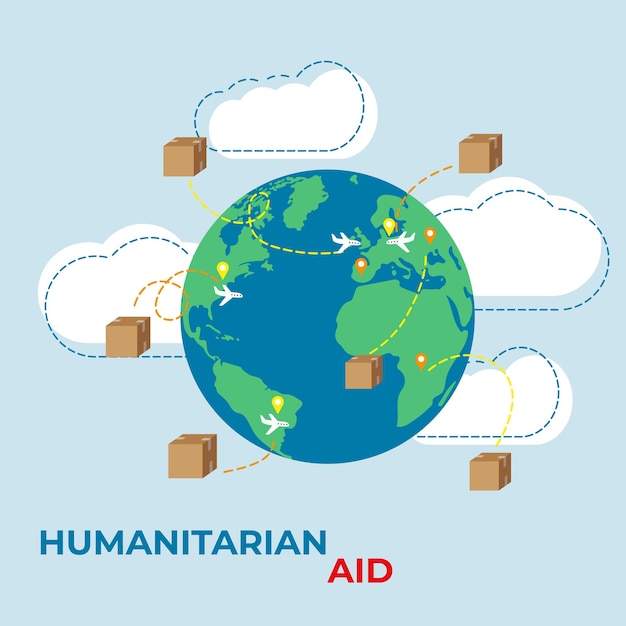 Vector illustration of humanitarian aid Earth in flat design vector illustration