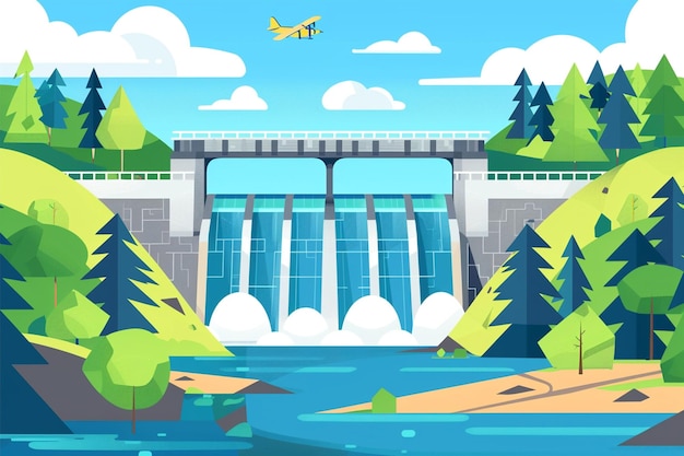 Vector vector illustration of a hydropower dam