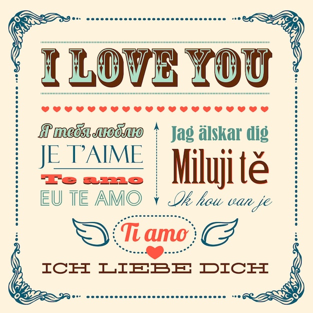 A vector illustration of I love you word in different languages