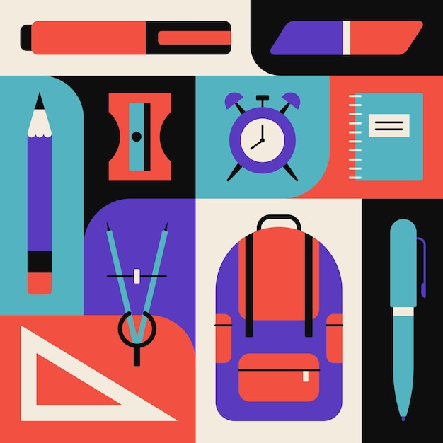 Vector illustration icon set of school