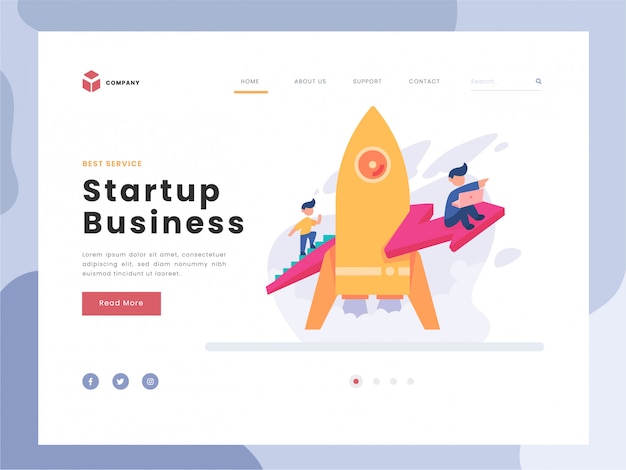 Vector Illustration idea concept for landing page template, Man soars into the sky through clouds with jet pack rocket, team startup launch of a new business developing company, flat gradient style.