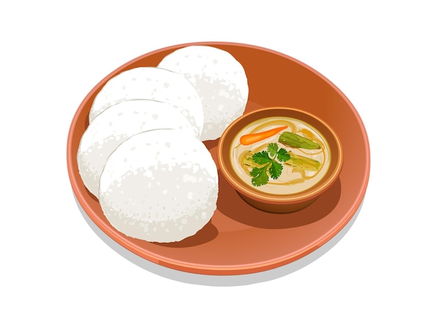 Vector illustration of Idli south Indian main breakfast item which is arranged in a plate