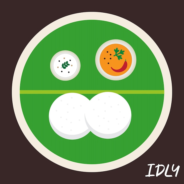 Vector vector illustration of idly dish served in traditional style with banana leaf