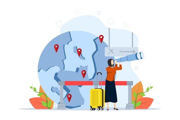 vector illustration of Immigration concept with female character moving abroad