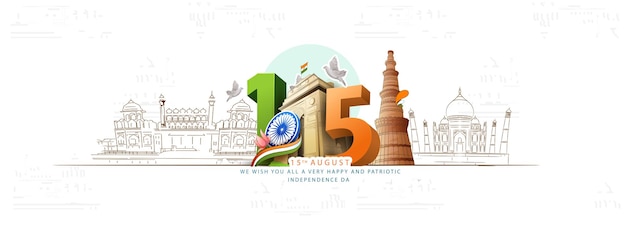 vector illustration of Independence Day of India on 15th August