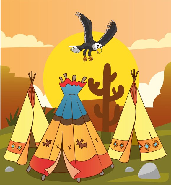 Vector vector illustration of indian camp