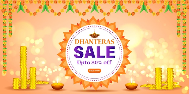 Vector illustration for Indian festival Dhanteras offer banner