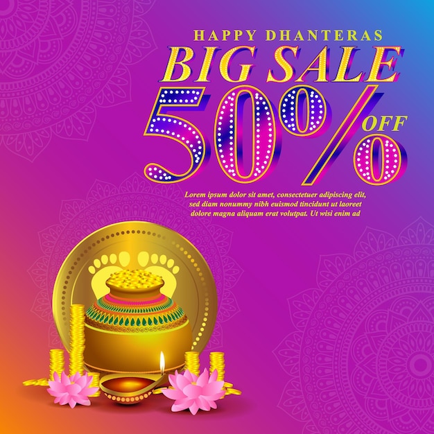 Vector illustration for Indian festival Dhanteras offer banner