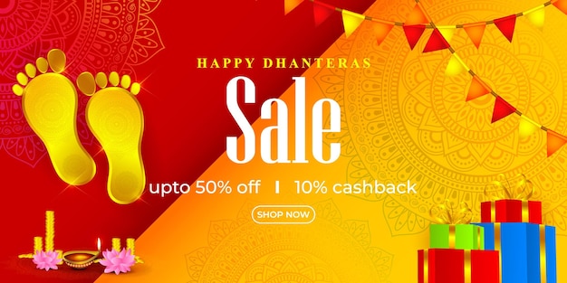 Vector illustration for Indian festival Dhanteras offer banner