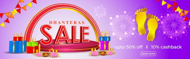 Vector illustration for Indian festival Dhanteras offer banner