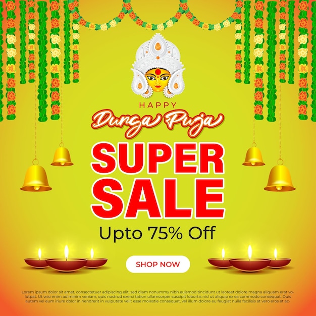 Vector illustration for Indian Hindu festival Durga puja sale banner